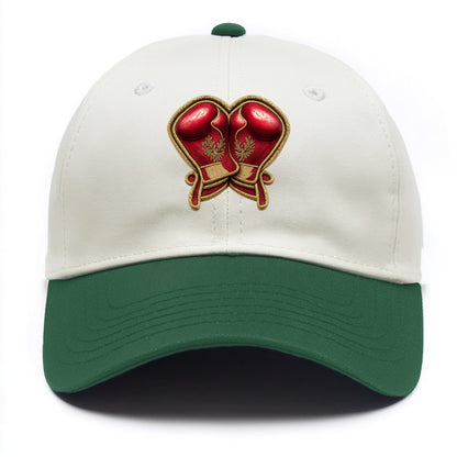Embroidered patch design - BOXING GLOVES - red boxing gloves crossed in crimson and - Two Tone Cap - Green