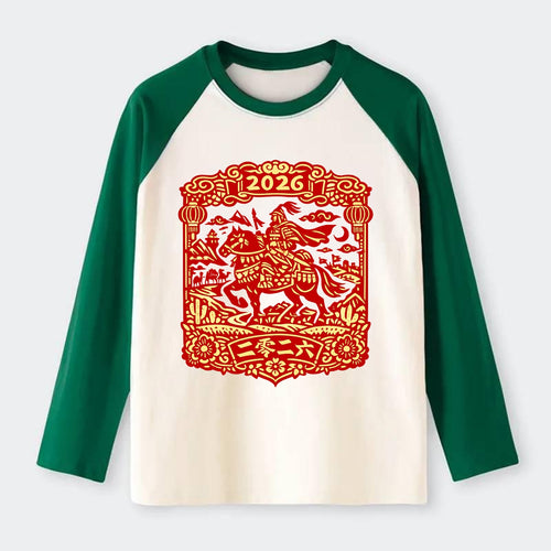 HORSE AND RIDER | Traditional Chinese warrior on horseback | Silk Road - Raglan Long Sleeve T-Shirt