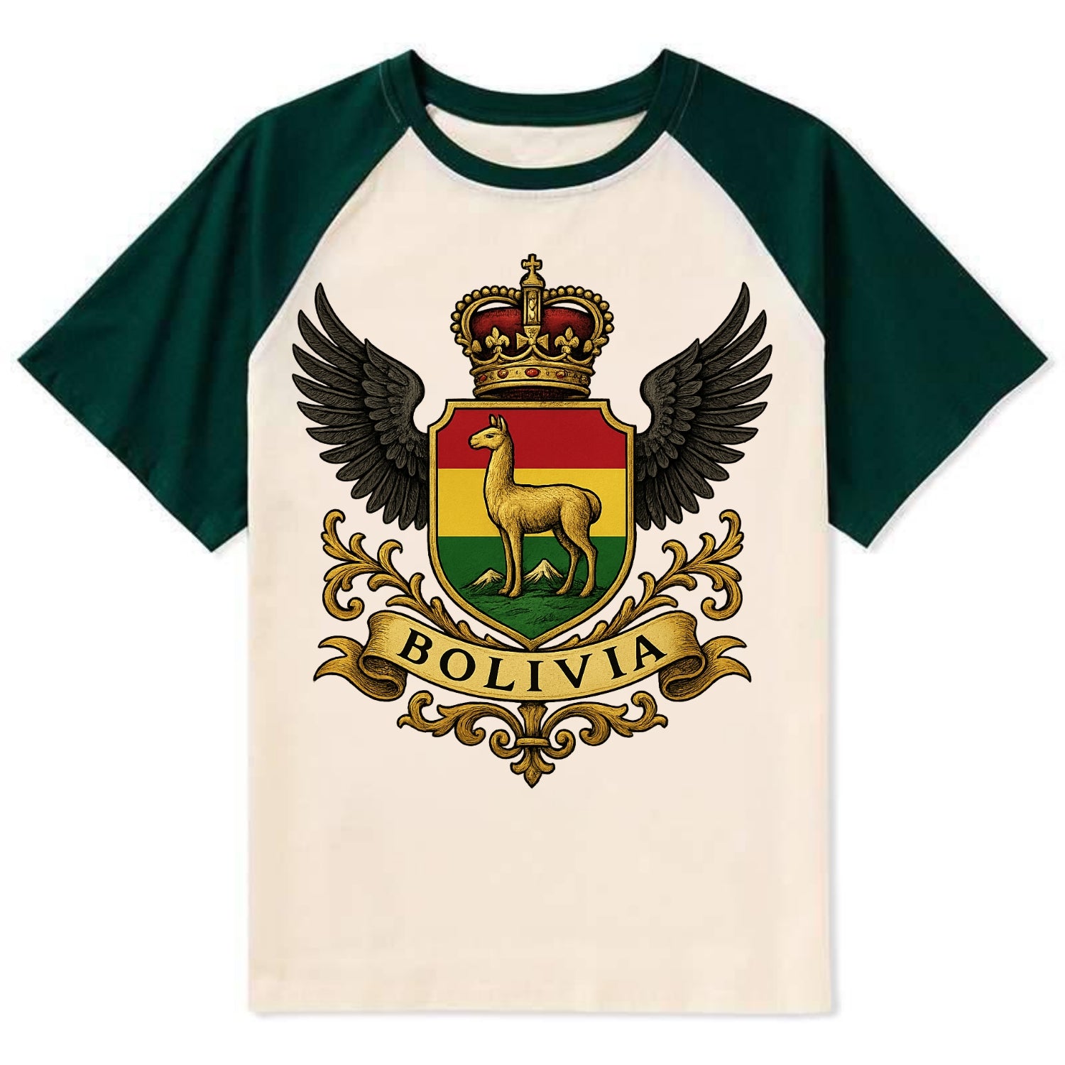 Bolivia Llama Emblem  - Contrast Raglan T-shirt - Green