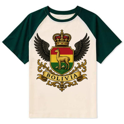 Bolivia Llama Emblem  - Contrast Raglan T-shirt - Green