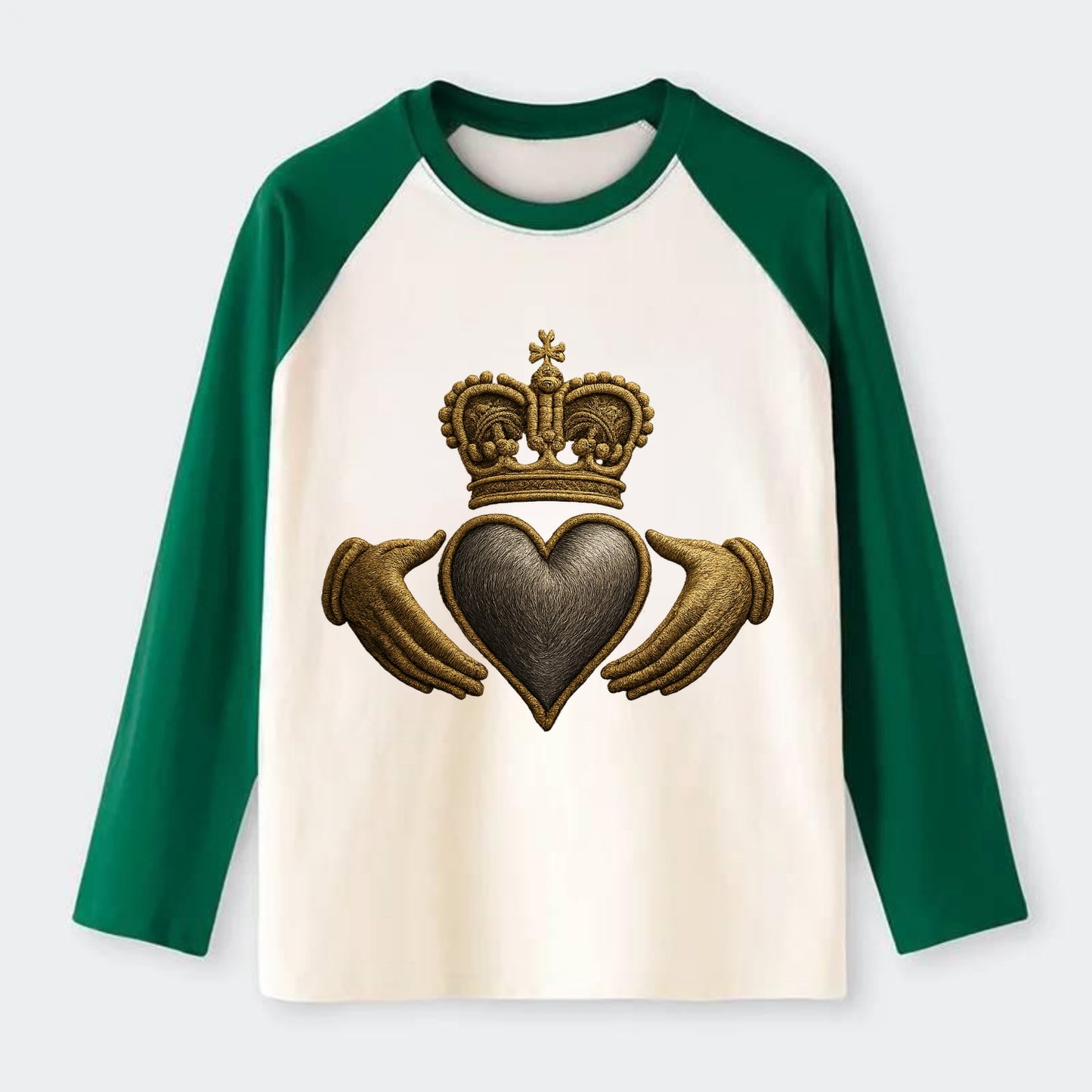 Claddagh Symbol  - Raglan Long Sleeve T-Shirt - Green