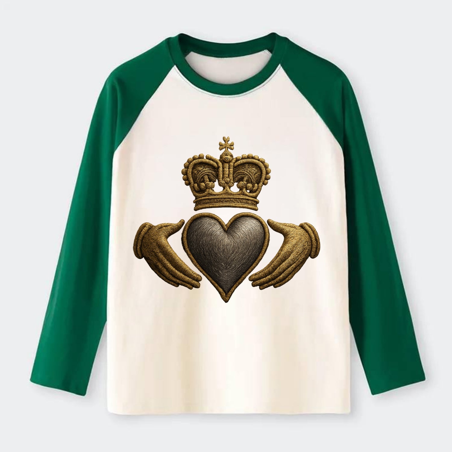 Claddagh Symbol  - Raglan Long Sleeve T-Shirt - Green