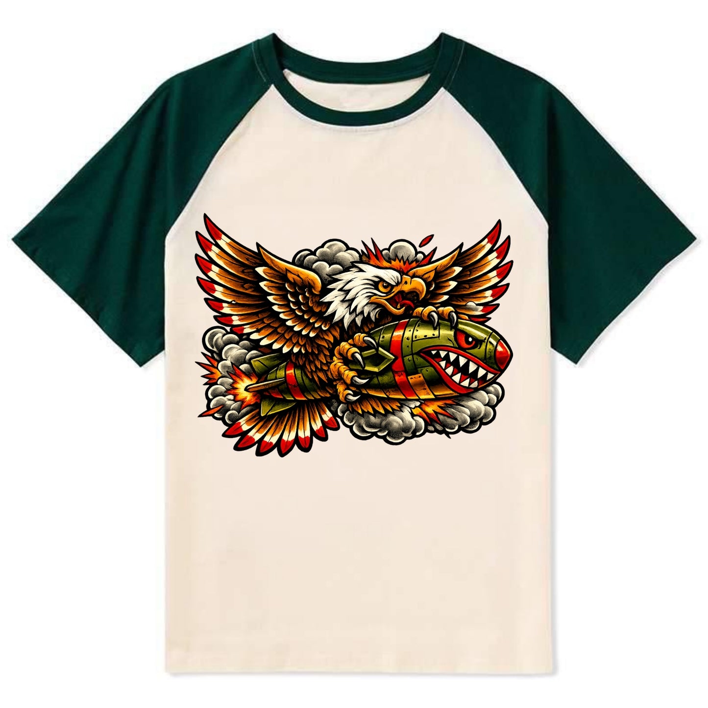 War Eagle Bomb - Contrast Raglan T-shirt - Green