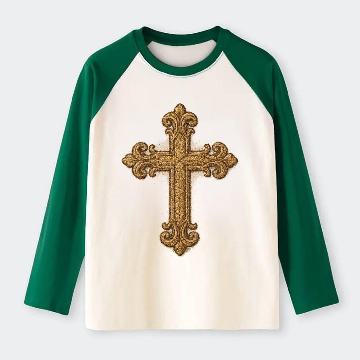 Baroque Cross  - Raglan Long Sleeve T-Shirt - Green