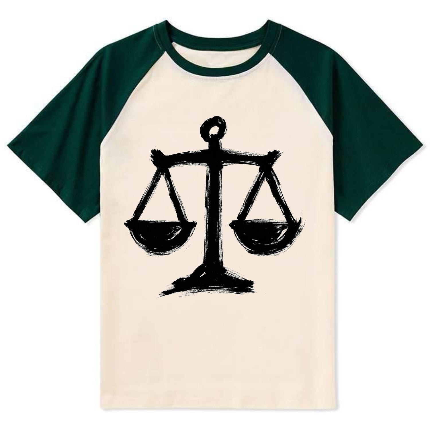 Scales of justice - equality and fairness bold ink style - Contrast Raglan T-shirt - Green