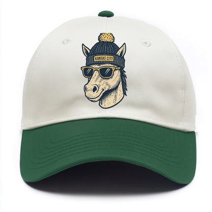 Missouri Mule wearing Kansas City beanie with pom pom and wayfarer sunglasses - Two Tone Cap - Green