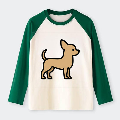 Chihuahua - Tan smooth coat flat side profile - Raglan Long Sleeve T-Shirt - Green