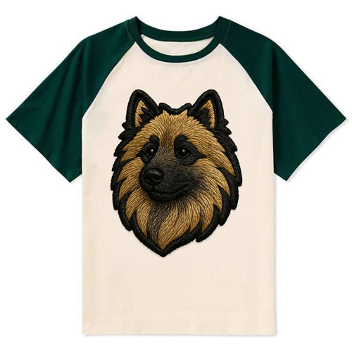 Keeshond - Contemporary spitz logo with - Contrast Raglan T-shirt