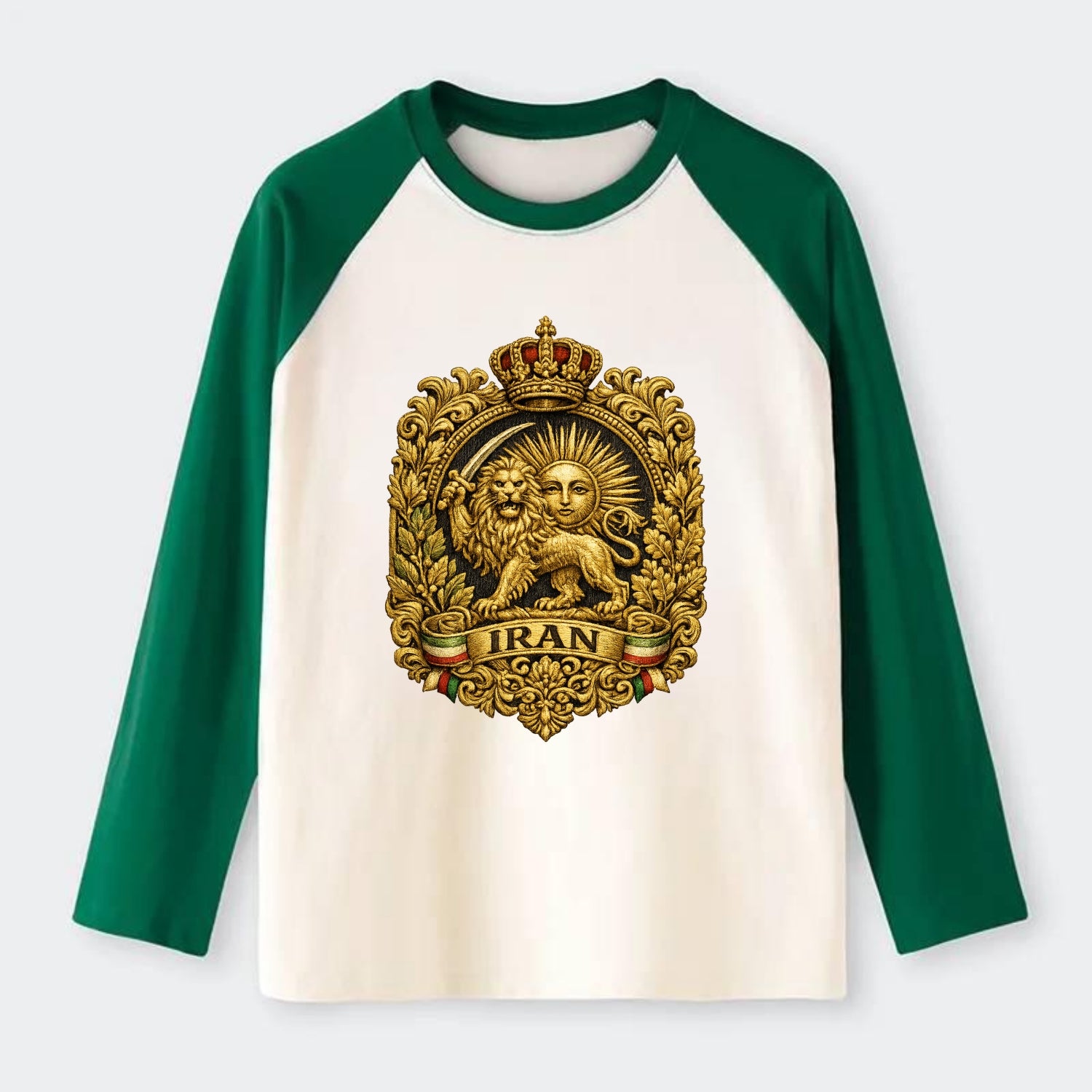 Iran Lion Sun Badge - Raglan Long Sleeve T-Shirt - Green
