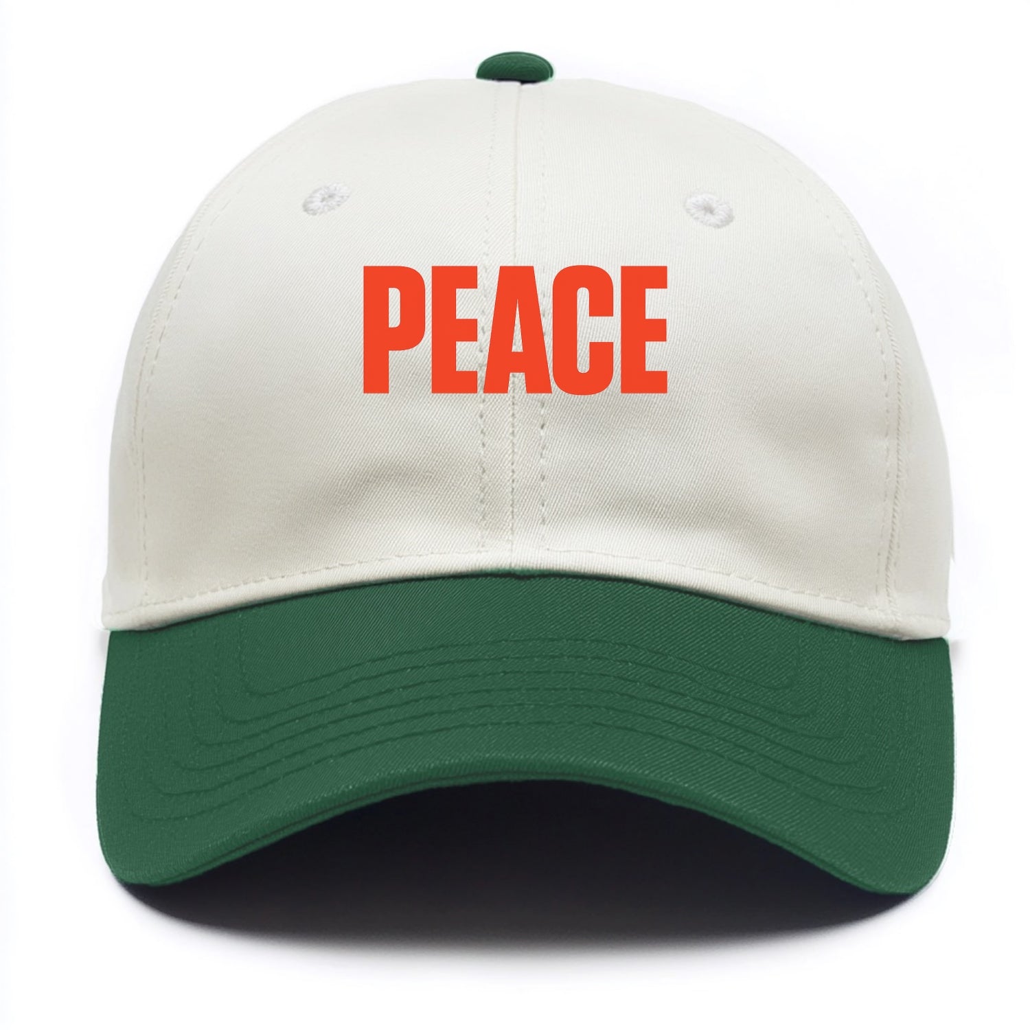 Bold typography design - "PEACE" - inner calm, tranquility, serenity - Two Tone Cap - Green