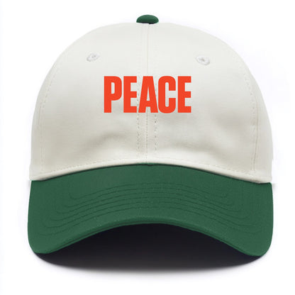Bold typography design - "PEACE" - inner calm, tranquility, serenity - Two Tone Cap - Green