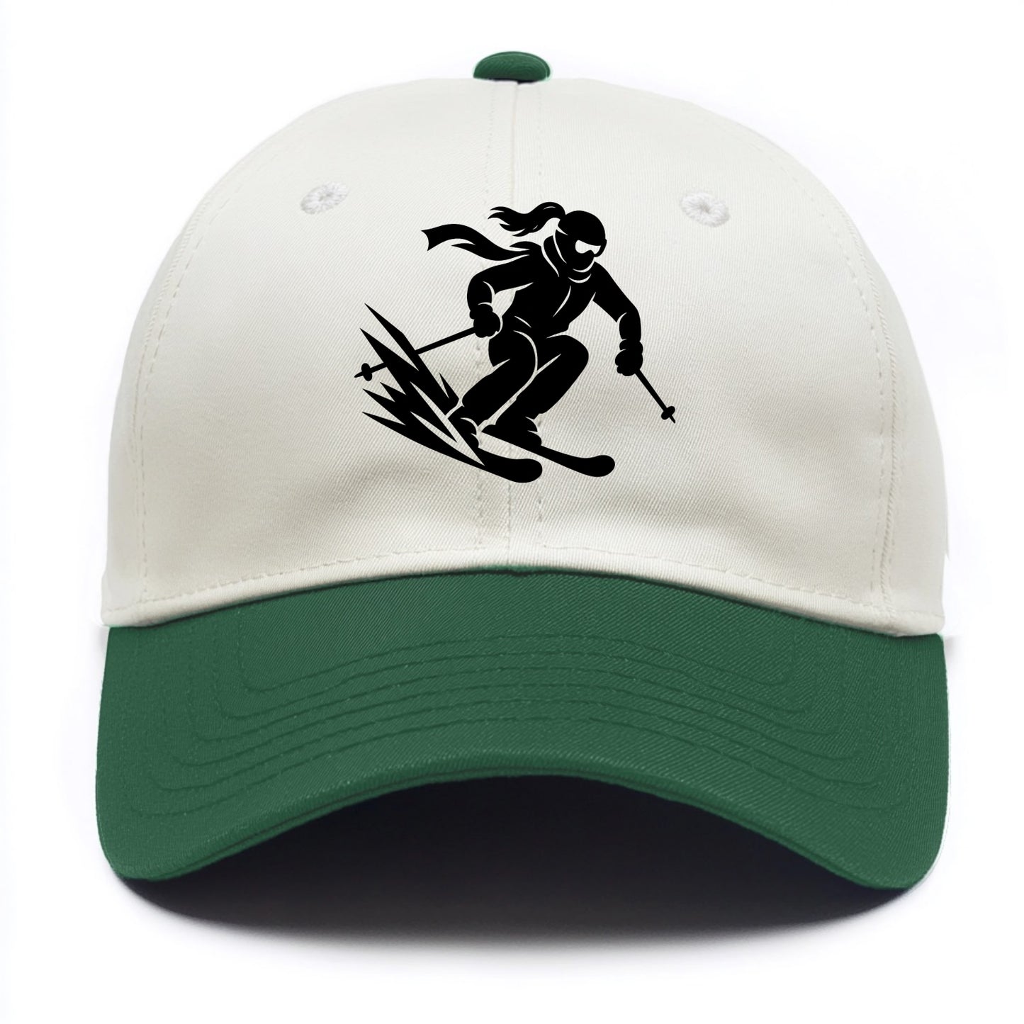 Skier carving down snowy slope - Two Tone Cap - Green