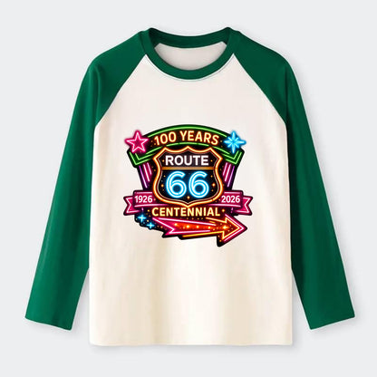 CENTENNIAL BADGE | 100 Years celebration emblem | 1926-2026 dates | - Raglan Long Sleeve T-Shirt - Green