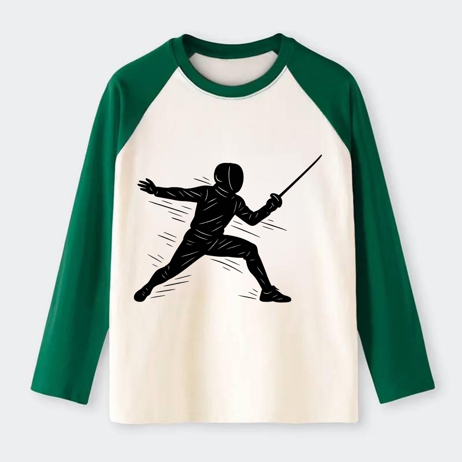 Fencer lunging attack position - Raglan Long Sleeve T-Shirt - Green