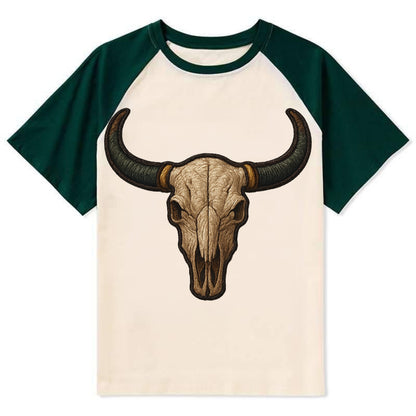 Bull Skull  - Contrast Raglan T-shirt - Green