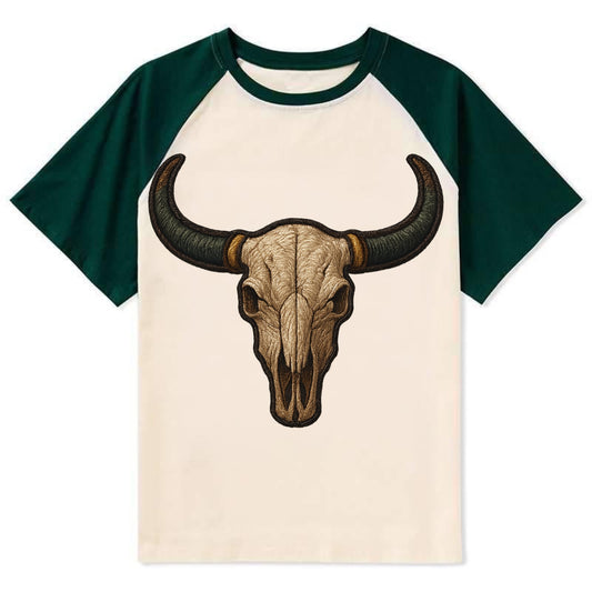 Bull Skull  - Contrast Raglan T-shirt - Green