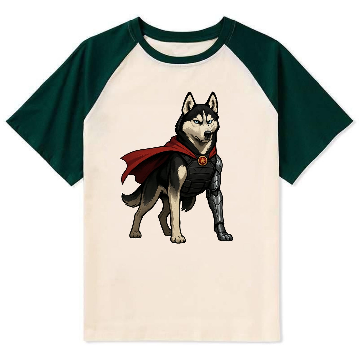 Siberian Husky Winter Soldier  - Contras - Contrast Raglan T-shirt - Green