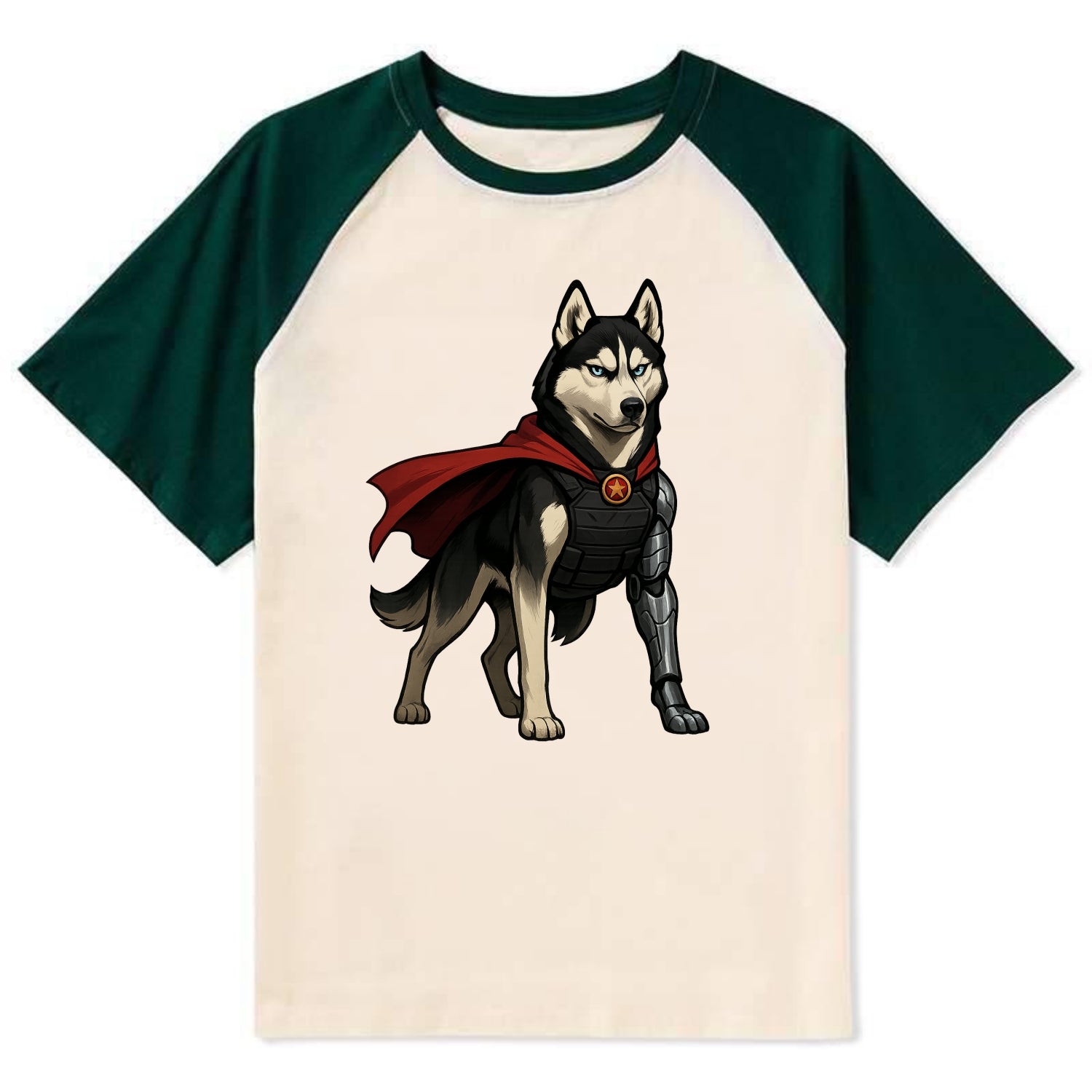Siberian Husky Winter Soldier  - Contras - Contrast Raglan T-shirt - Green