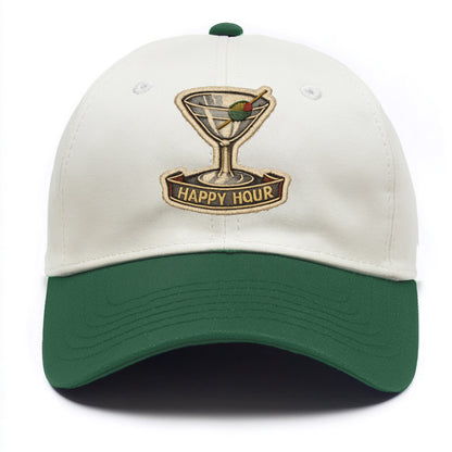 COCKTAIL MARTINI - martini glass with olive in silver and green , happy hour - Two Tone Cap - Green