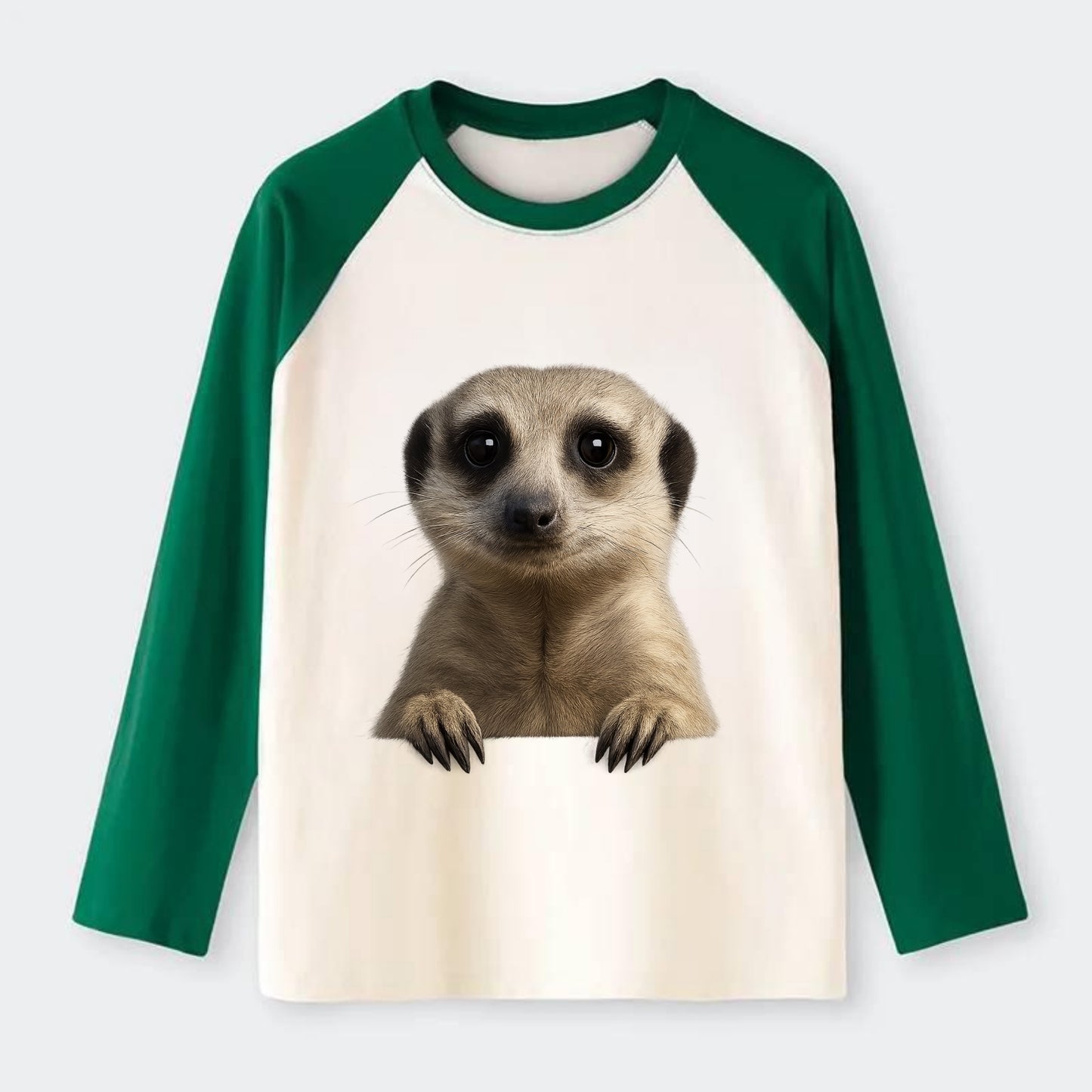 Meerkat  - Raglan Long Sleeve T-Shirt - Green