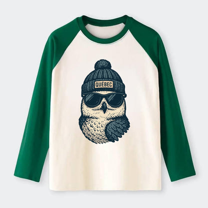 Quebec City Snowy Owl wearing Quebec bea - Raglan Long Sleeve T-Shirt - Green