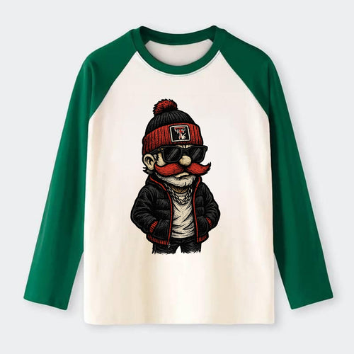 Lubbock Raider wearing Texas Tech beanie with guns up patch - Raglan Long Sleeve T-Shirt