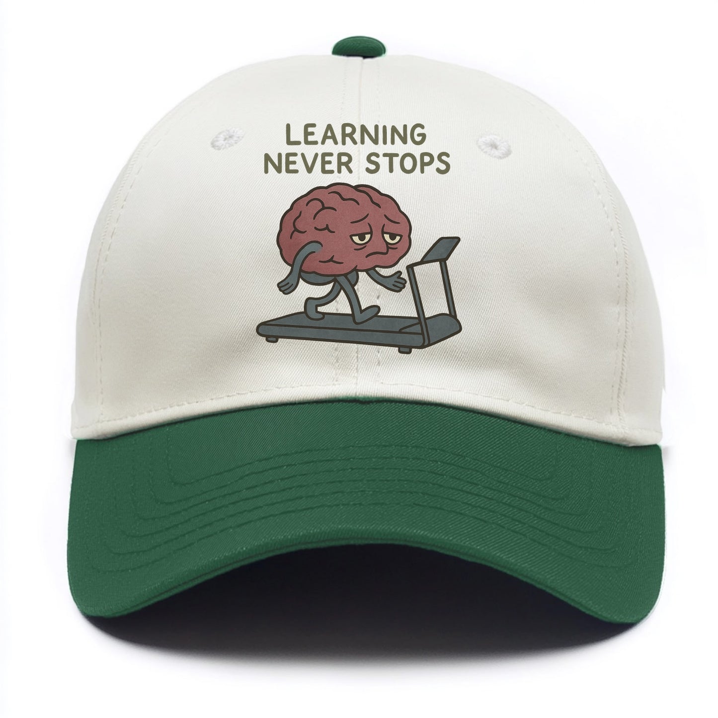 LEARNING NEVER STOPS | Exhausted brain on treadmill - Two Tone Cap - Green