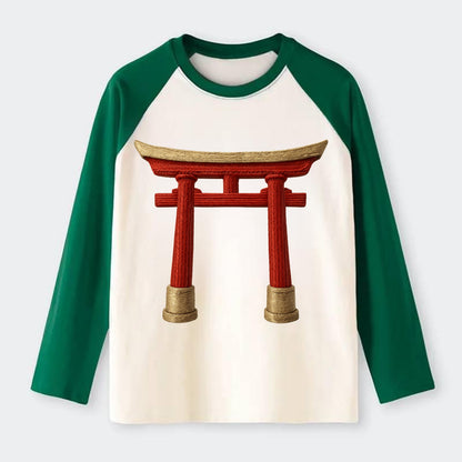 Japanese Torii Gate  - Raglan Long Sleeve T-Shirt - Green