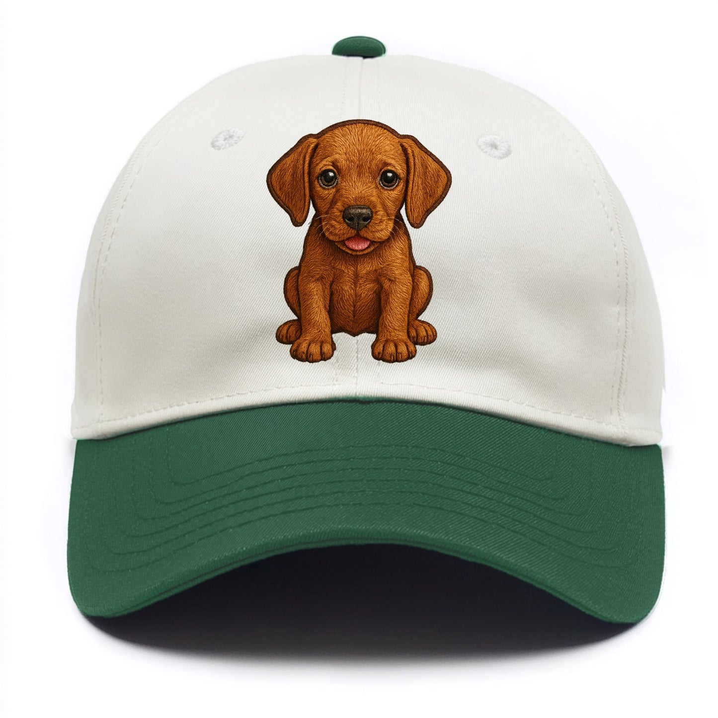 Baby Vizsla Puppy - golden rust coat, soulful eyes, athletic build, front-facing, - Two Tone Cap - Green
