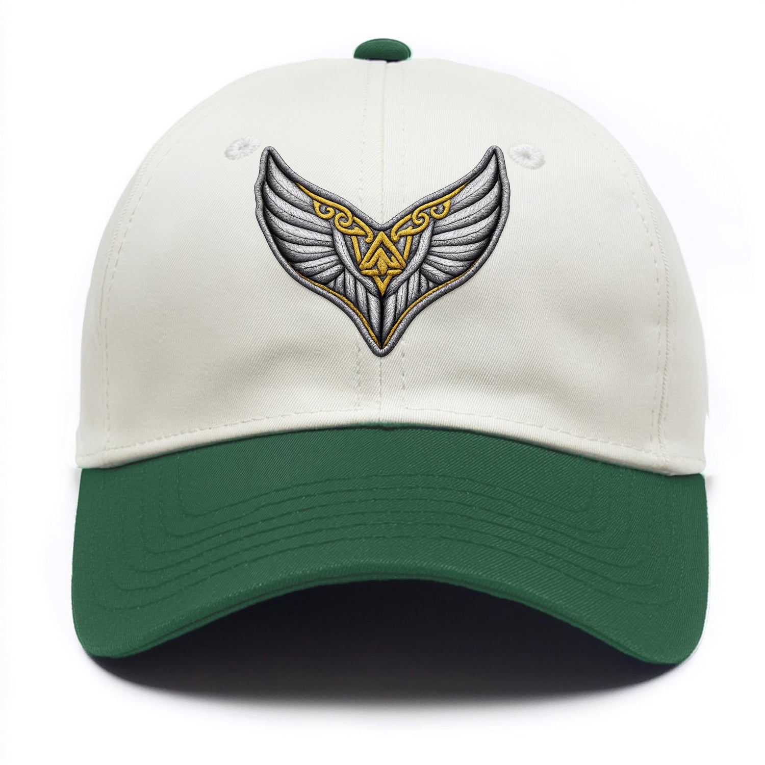 VALKYRIE WINGS - warrior maiden wings in silver and gold , Norse myth - Two Tone Cap - Green