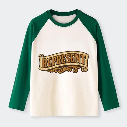 Bold typography design - "REPRESENT" - showing where you from - Raglan Long Sleeve T-Shirt - Green