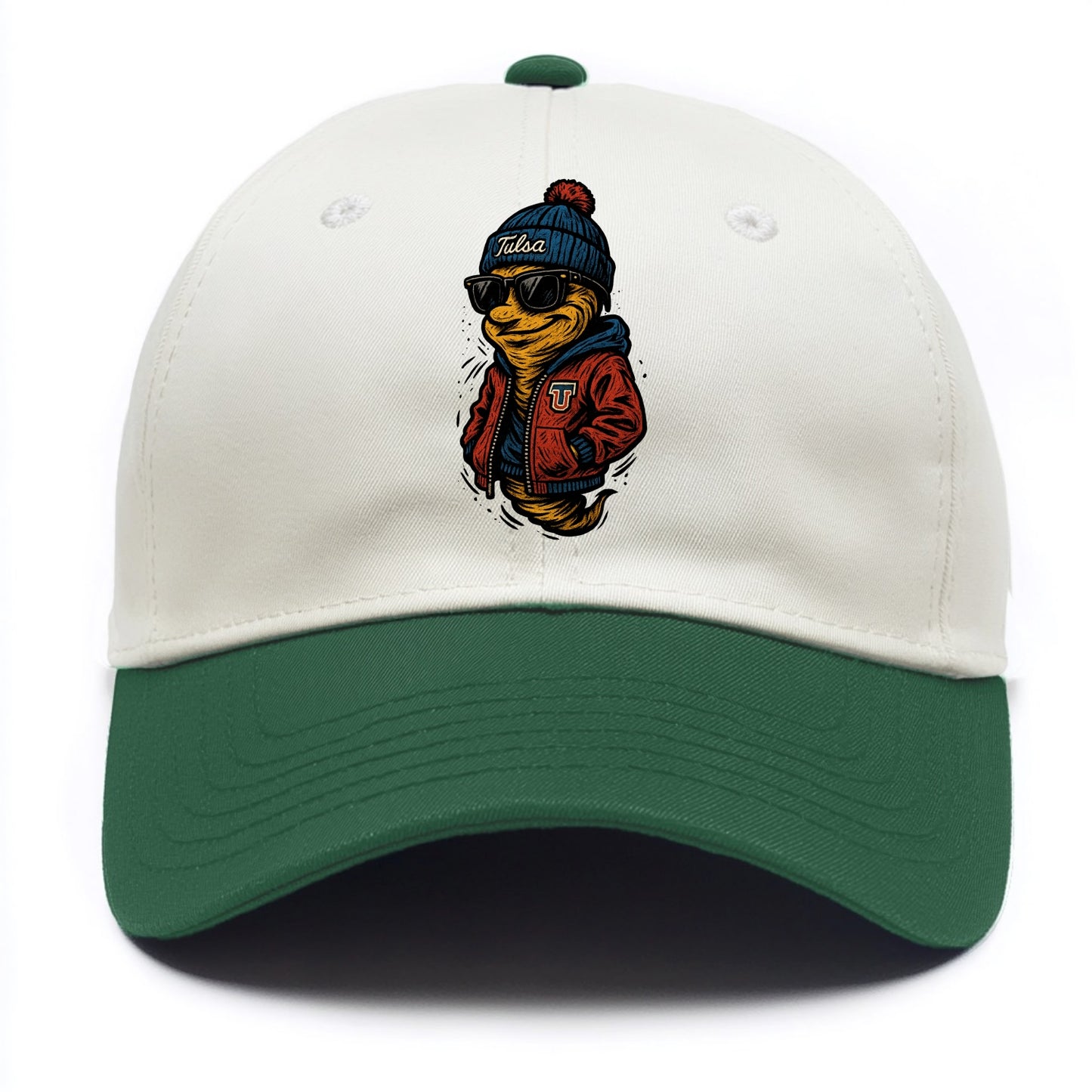 Tulsa Hurricane wearing Tulsa beanie with TU patch - Two Tone Cap - Green