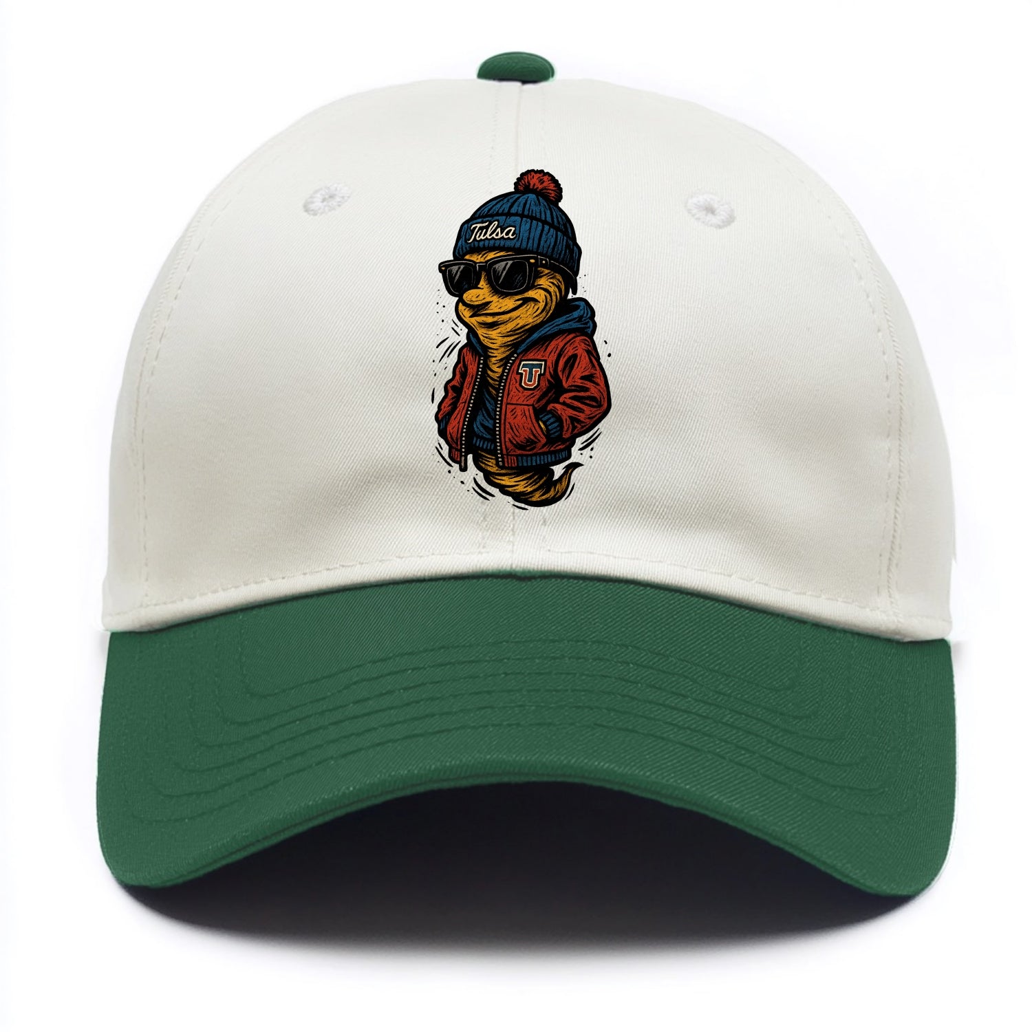 Tulsa Hurricane wearing Tulsa beanie with TU patch - Two Tone Cap - Green