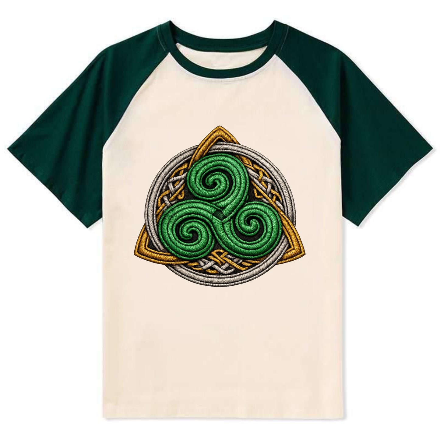 Spiral Knot Triskele - Contrast Raglan T-shirt - Green