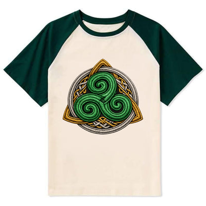 Spiral Knot Triskele - Contrast Raglan T-shirt - Green