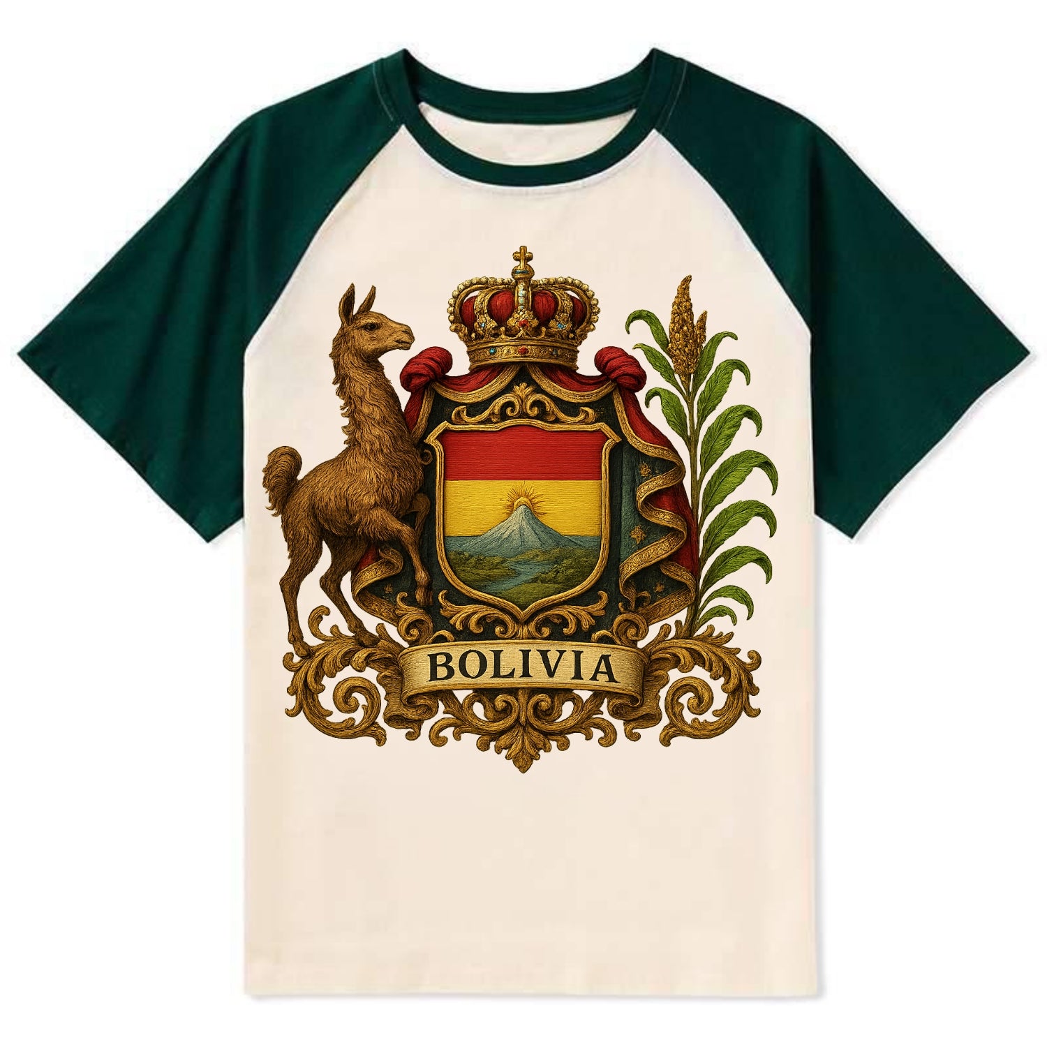 Bolivia Royal Logo  - Contrast Raglan T-shirt - Green
