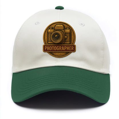 Camera with vintage lens - photographer badge - Two Tone Cap - Green