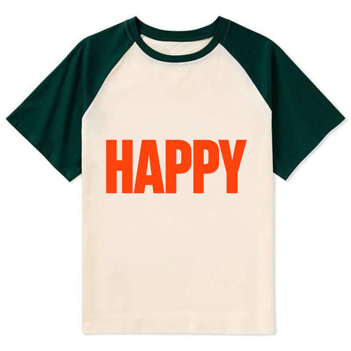 Bold typography design - HAPPY - joyful, content, pleased - Contrast Raglan T-shirt