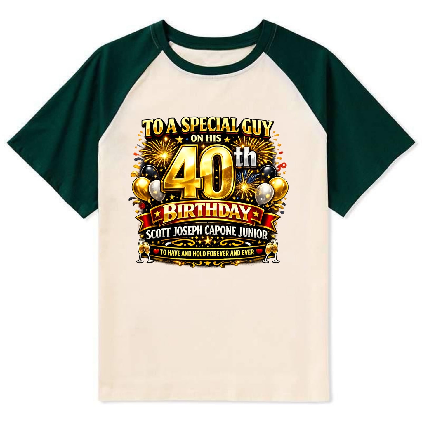 Special 40th Birthday - Contrast Raglan T-shirt - Green