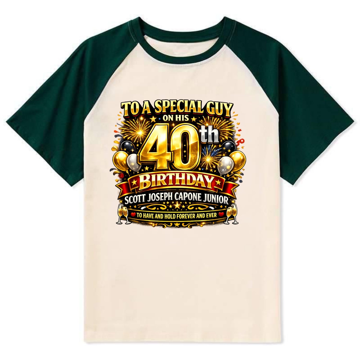 Special 40th Birthday - Contrast Raglan T-shirt - Green