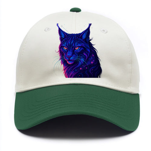 Stealthy lynx with ear tufts forming constellation patterns, nebula spots across the - Two Tone Cap