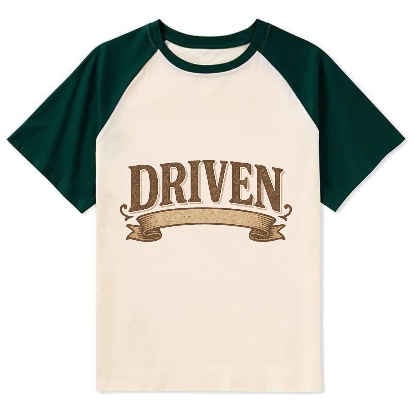 Bold typography design - "DRIVEN" - motivated, focused on goals - Contrast Raglan T-shirt - Green