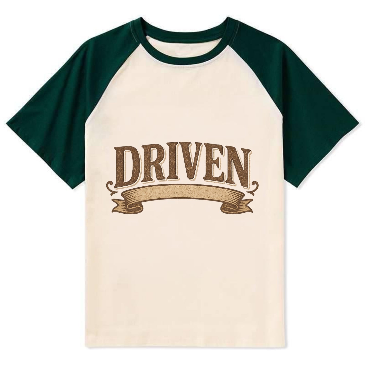 Bold typography design - "DRIVEN" - motivated, focused on goals - Contrast Raglan T-shirt - Green