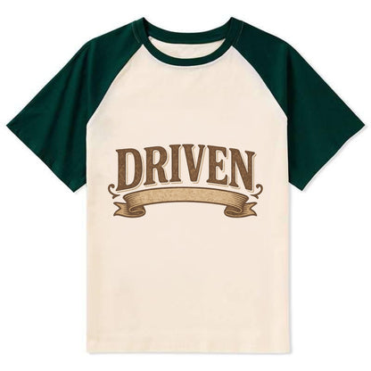 Bold typography design - "DRIVEN" - motivated, focused on goals - Contrast Raglan T-shirt - Green