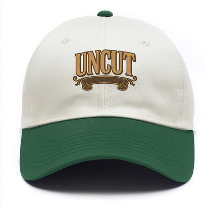 Bold typography design - "UNCUT" - pure, undiluted, authentic - Two Tone Cap - Green