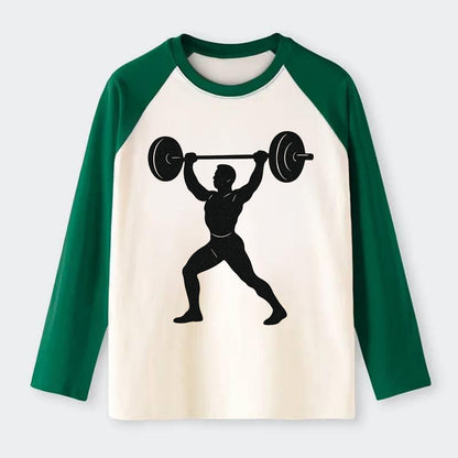 Weightlifter lifting barbell overhead - Raglan Long Sleeve T-Shirt - Green