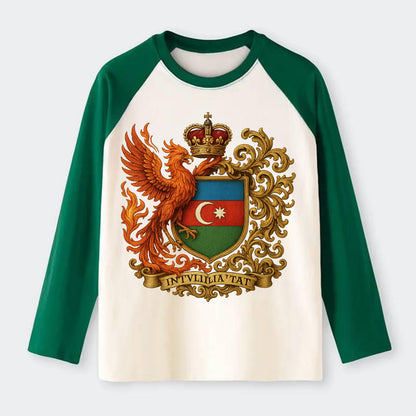 Azerbaijan Fire Phoenix Emblem - Raglan Long Sleeve T-Shirt - Green