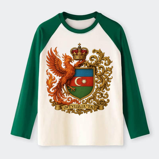 Azerbaijan Fire Phoenix Emblem - Raglan Long Sleeve T-Shirt - Green