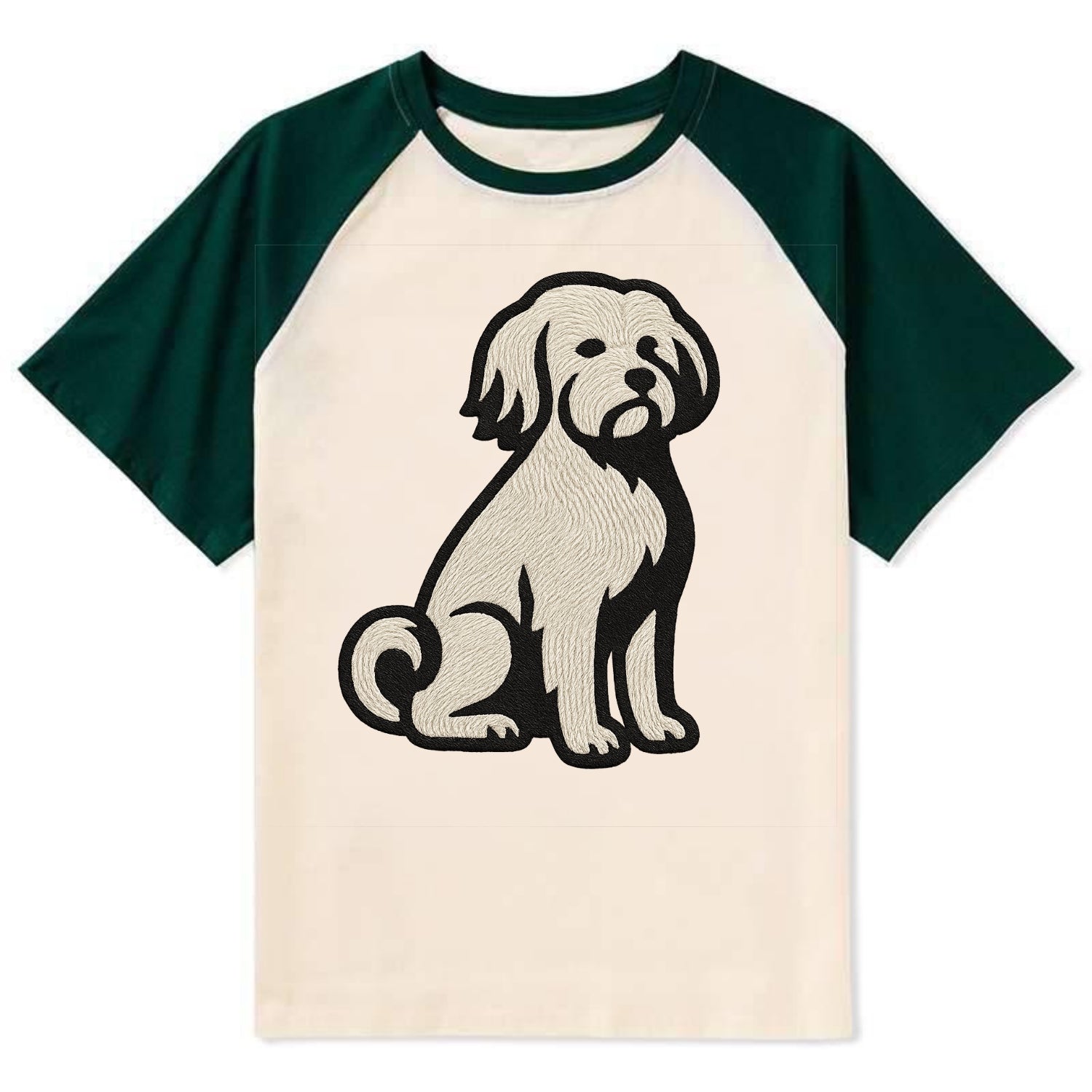 Löwchen - Little Lion Dog white embroide - Contrast Raglan T-shirt - Green