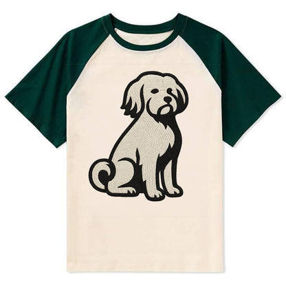 Löwchen - Little Lion Dog white embroide - Contrast Raglan T-shirt - Green